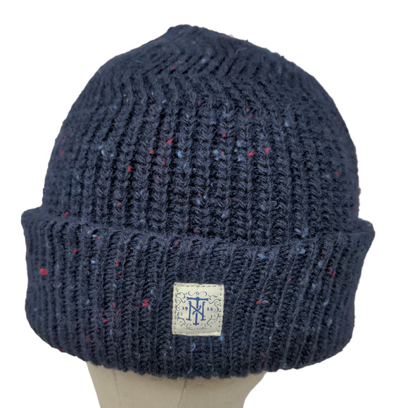 NEXT Men's Knit Beanie Hat Blue One Size Acrylic Wool Blend Patch Logo - Picture 1 of 11